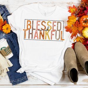 Blessed and Thankful short sleeve graphic tee cute thanksgiving tee